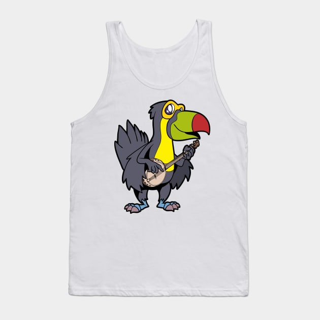 Comic toucan playing banjo Tank Top by Modern Medieval Design